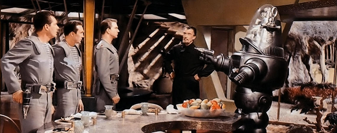 Leslie Nielsen, Jack Kelly, Walter Pidgeon, Warren Stevens, Robby the Robot | "Forbidden Planet" (1956)